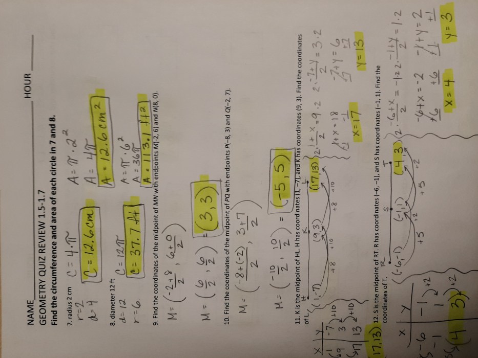 Geometry quiz 8.1 8.2 answers